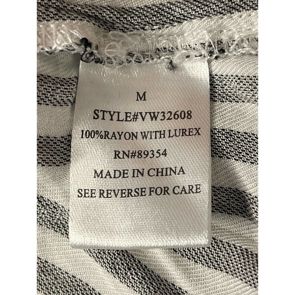 Adrienne Vittadini Women's White Silver Metallic Striped Banded V- Neck Blouse M - Picture 9 of 9